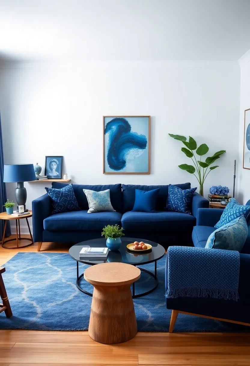 25+ Dark Blue Sofa Living Room Ideas That Feel Modern and Elegant - 24. Shades of Blue