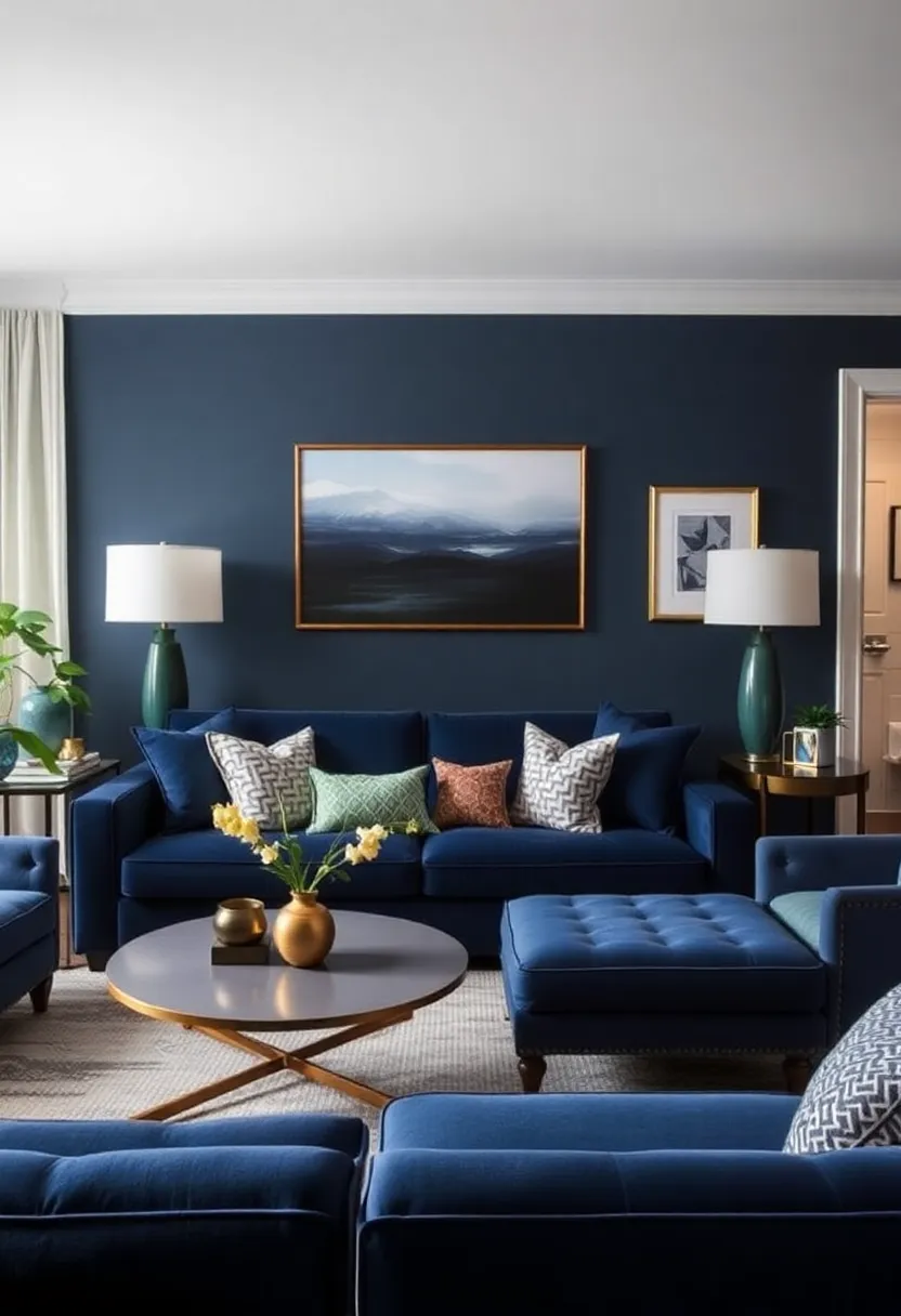 25+ Dark Blue Sofa Living Room Ideas That Feel Modern and Elegant - 9. Monochromatic Scheme
