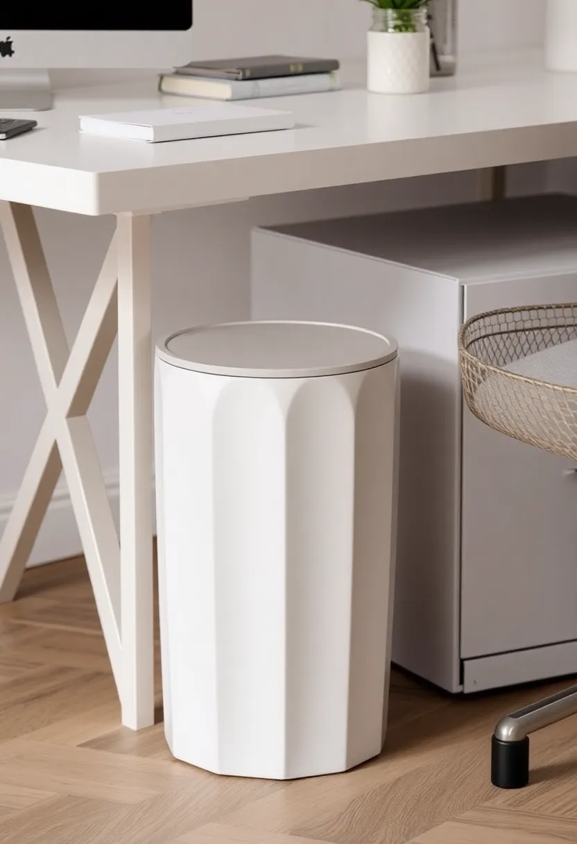 25+ Desk Organization Ideas to Boost Focus and Productivity - 21. Stylish Waste Bins