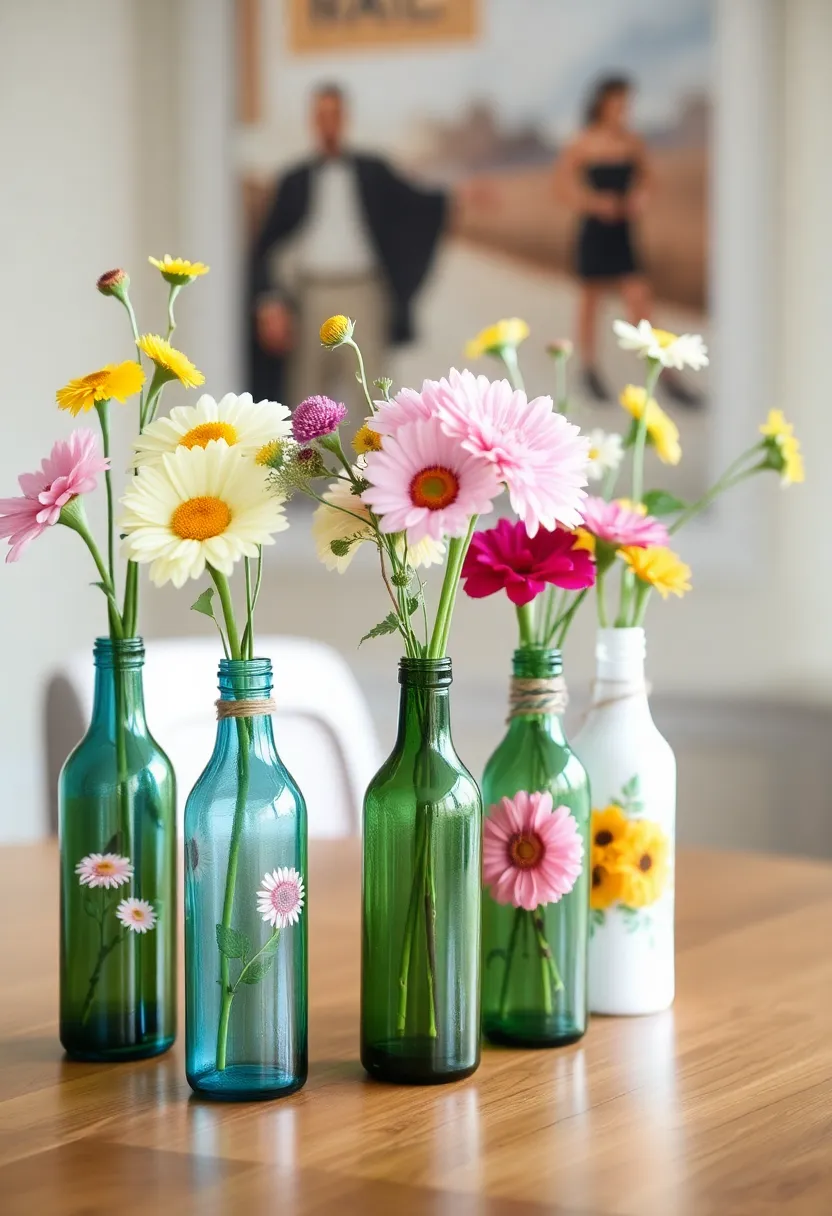 25+ Diwali Decoration Ideas for Living Room to Brighten Up Your Festive Space - 11. Upcycled Bottle Vases