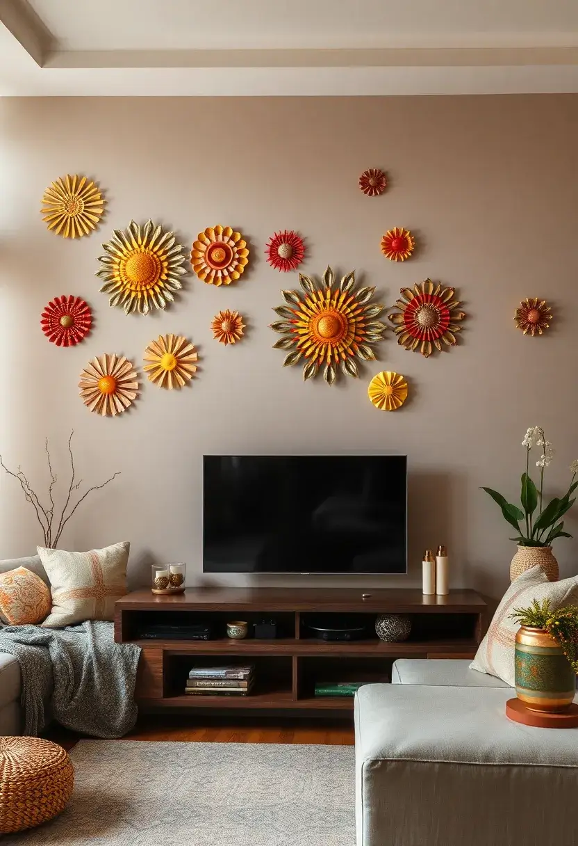 25+ Diwali Decoration Ideas for Living Room to Brighten Up Your Festive Space - 15. Sustainable Wall Art