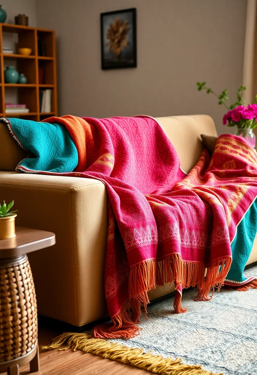25+ Diwali Decoration Ideas for Living Room to Brighten Up Your Festive Space - 19. Festive Throw Blankets