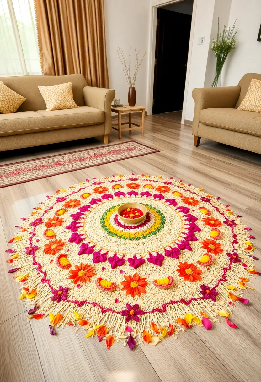 25+ Diwali Decoration Ideas for Living Room to Brighten Up Your Festive Space - 2. Eco-Friendly Rangoli