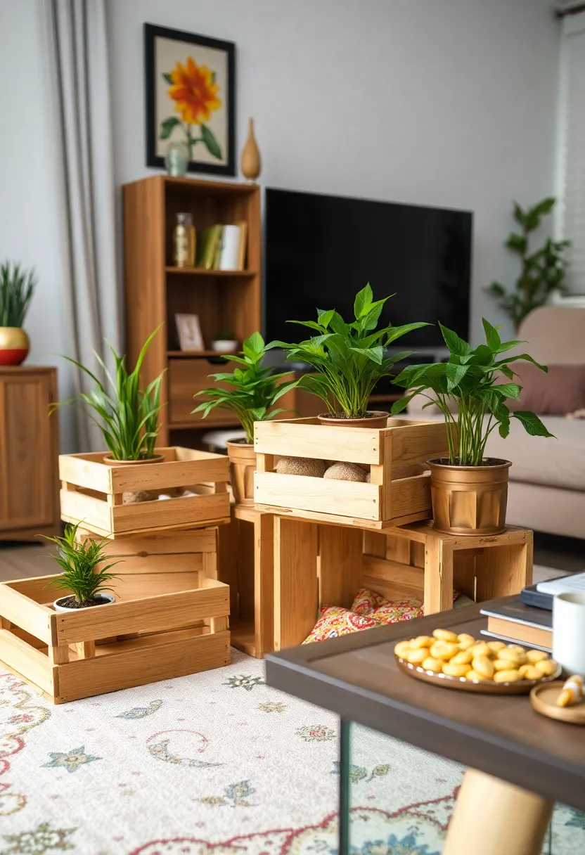 25+ Diwali Decoration Ideas for Living Room to Brighten Up Your Festive Space - 23. Upcycled Wooden Crates