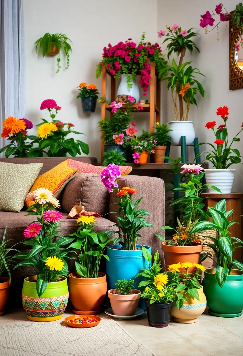 25+ Diwali Decoration Ideas for Living Room to Brighten Up Your Festive Space - 3. Potted Plants and Flowers