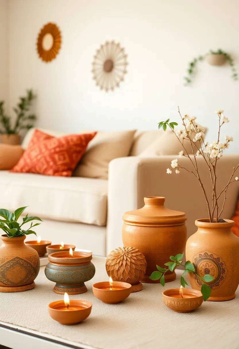 25+ Diwali Decoration Ideas for Living Room to Brighten Up Your Festive Space - 6. Terracotta Accents