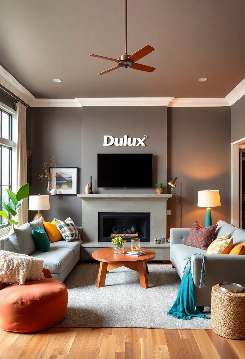 25+ Dulux Paint Ideas for Living Room Color Inspiration - 19. Warm Gray for a Cozy Modern Space