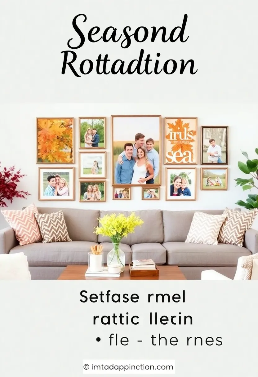 25+ Family Picture Wall Ideas for Living Room Memories 72 25+ Family Picture Wall Ideas for Living Room Memories - 12. Seasonal Photo Rotation