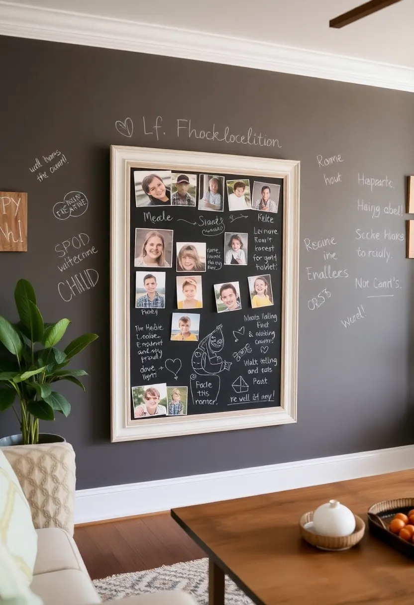 25+ Family Picture Wall Ideas for Living Room Memories 91 25+ Family Picture Wall Ideas for Living Room Memories - 15. Chalkboard Frame Display