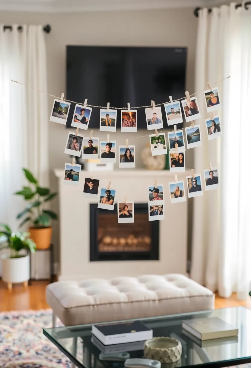 25+ Family Picture Wall Ideas for Living Room Memories 124 25+ Family Picture Wall Ideas for Living Room Memories - 20. Retro Polaroid Display