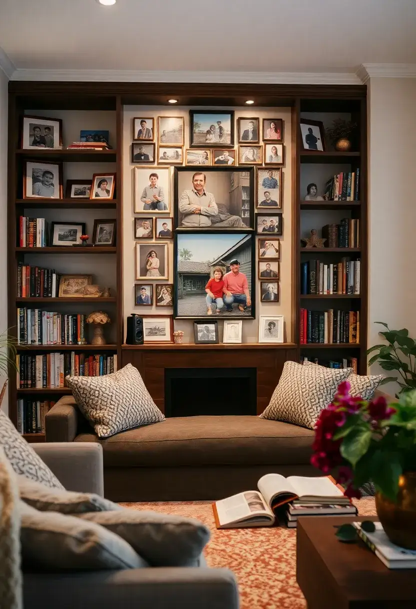 25+ Family Picture Wall Ideas for Living Room Memories 150 25+ Family Picture Wall Ideas for Living Room Memories - 24. Cozy Reading Nook Photo Wall