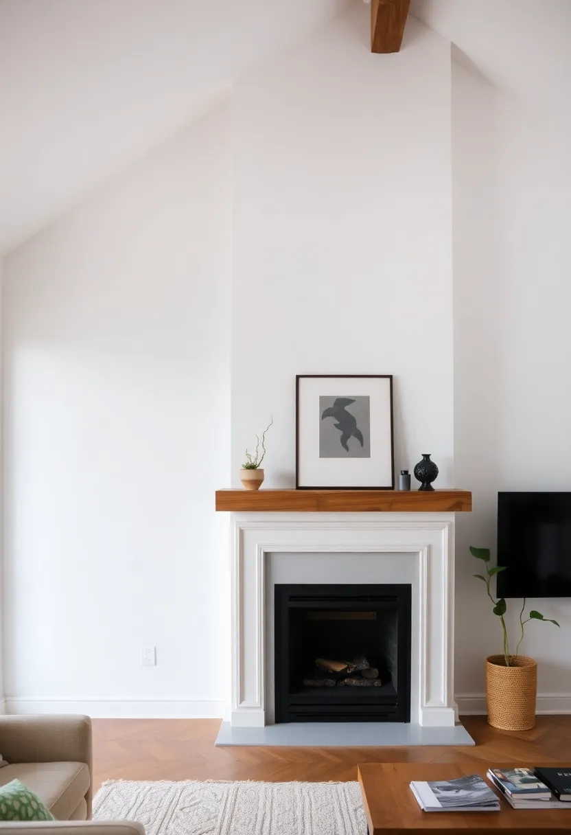 25+ Half Vaulted Ceiling Living Room Ideas for Spacious Style - 12. Minimalistic Fireplace Design