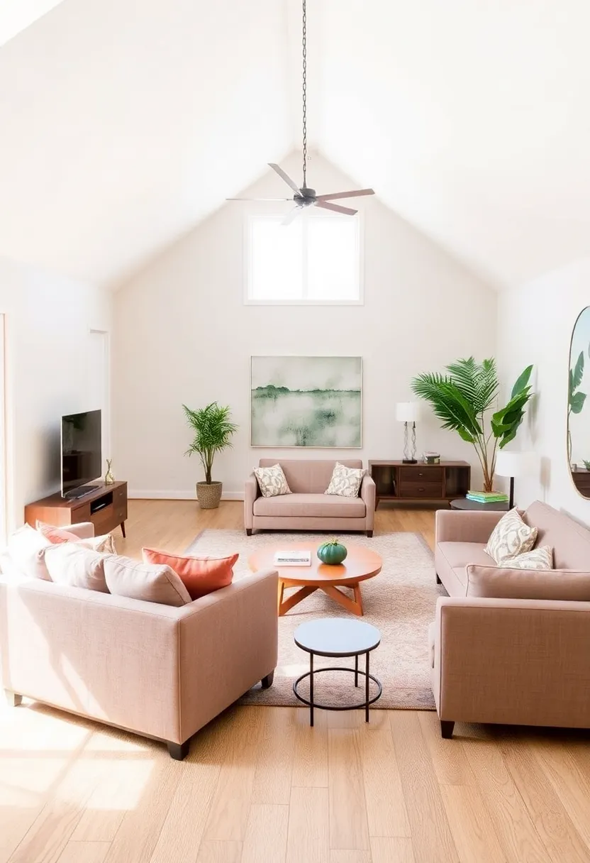 25+ Half Vaulted Ceiling Living Room Ideas for Spacious Style - 13. Flexible Furniture Arrangements