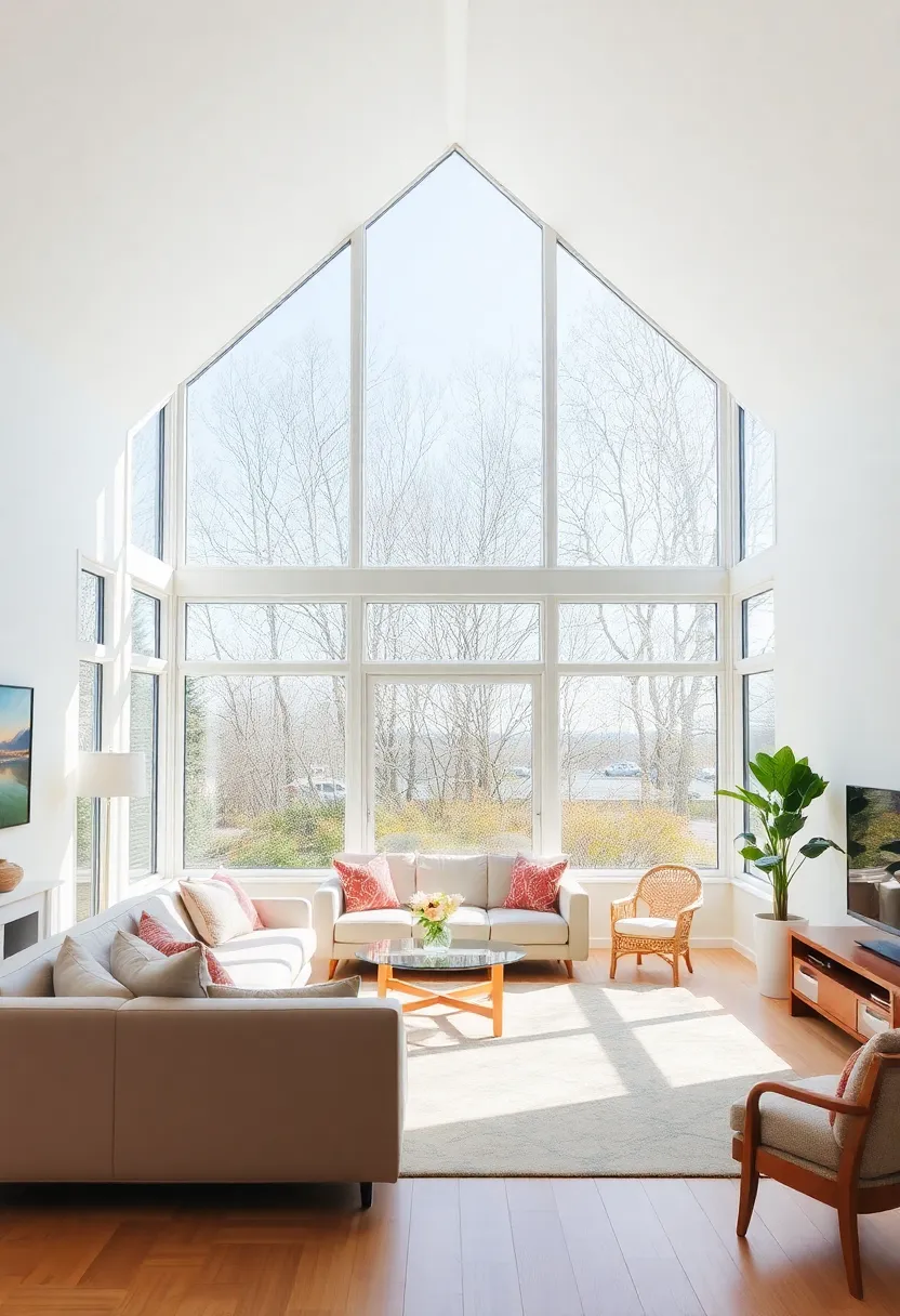 25+ Half Vaulted Ceiling Living Room Ideas for Spacious Style - 14. Large Windows for Natural Light