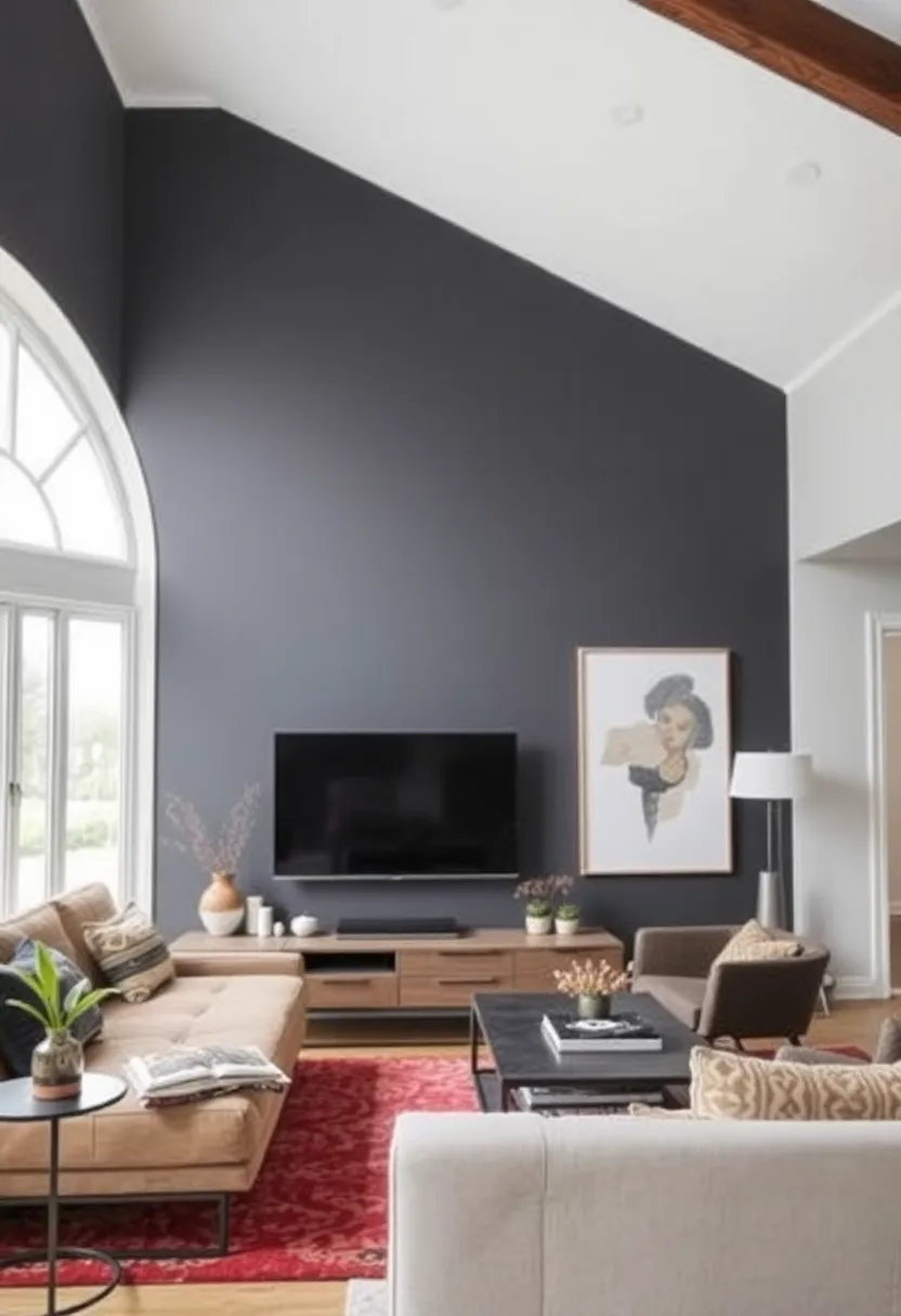 25+ Half Vaulted Ceiling Living Room Ideas for Spacious Style - 18. Accent Walls