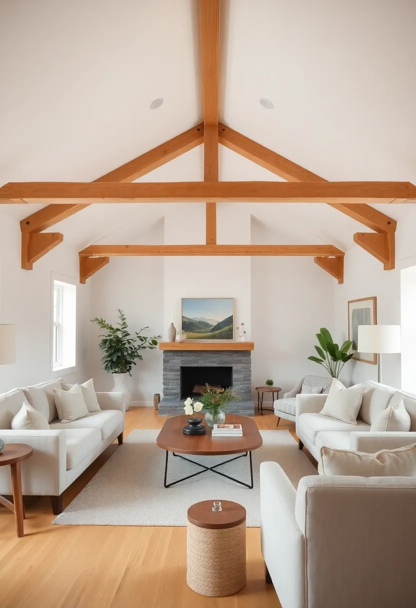 25+ Half Vaulted Ceiling Living Room Ideas for Spacious Style - 2. Natural Wood Beams
