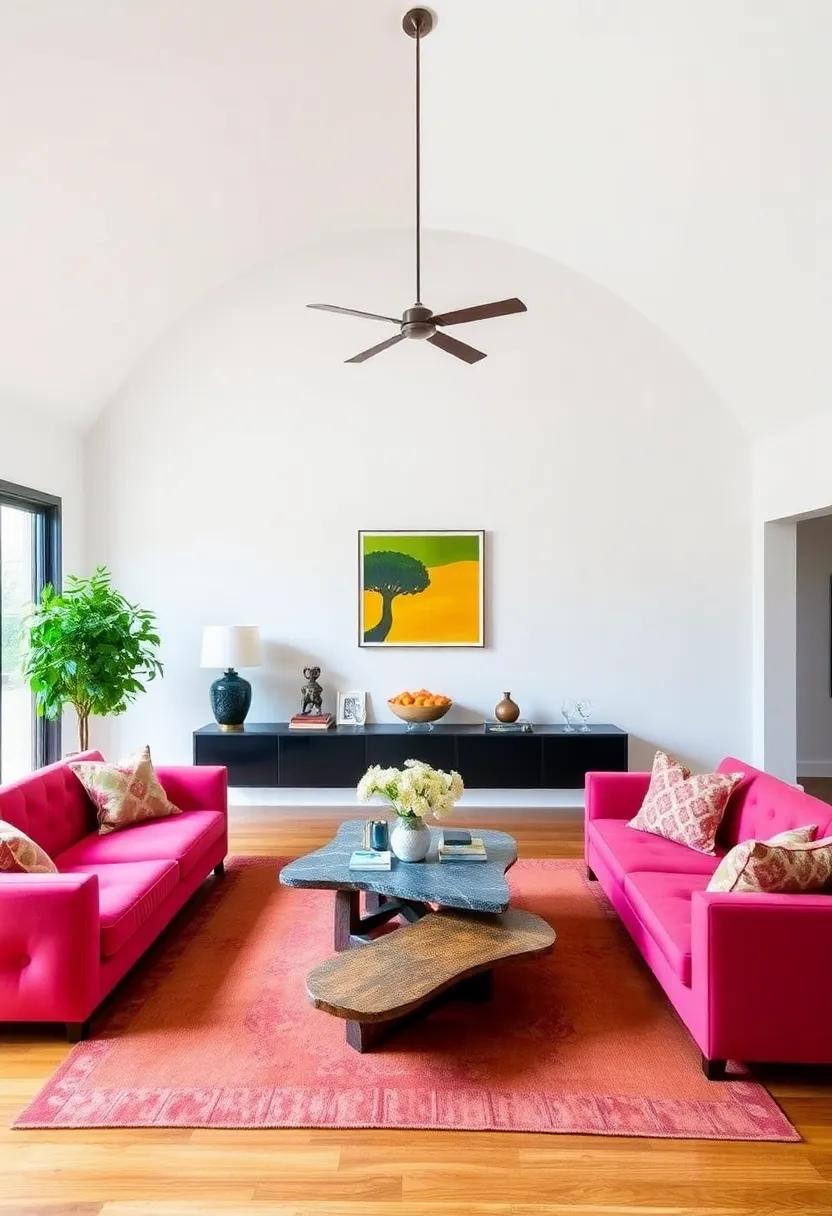 25+ Half Vaulted Ceiling Living Room Ideas for Spacious Style - 22. Bold Furniture Choices