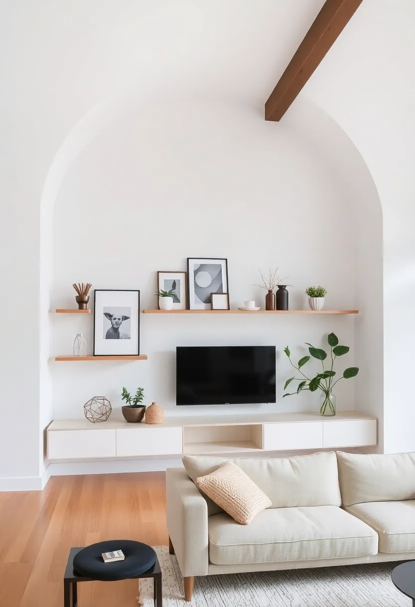 25+ Half Vaulted Ceiling Living Room Ideas for Spacious Style - 23. Wall-Mounted Decor