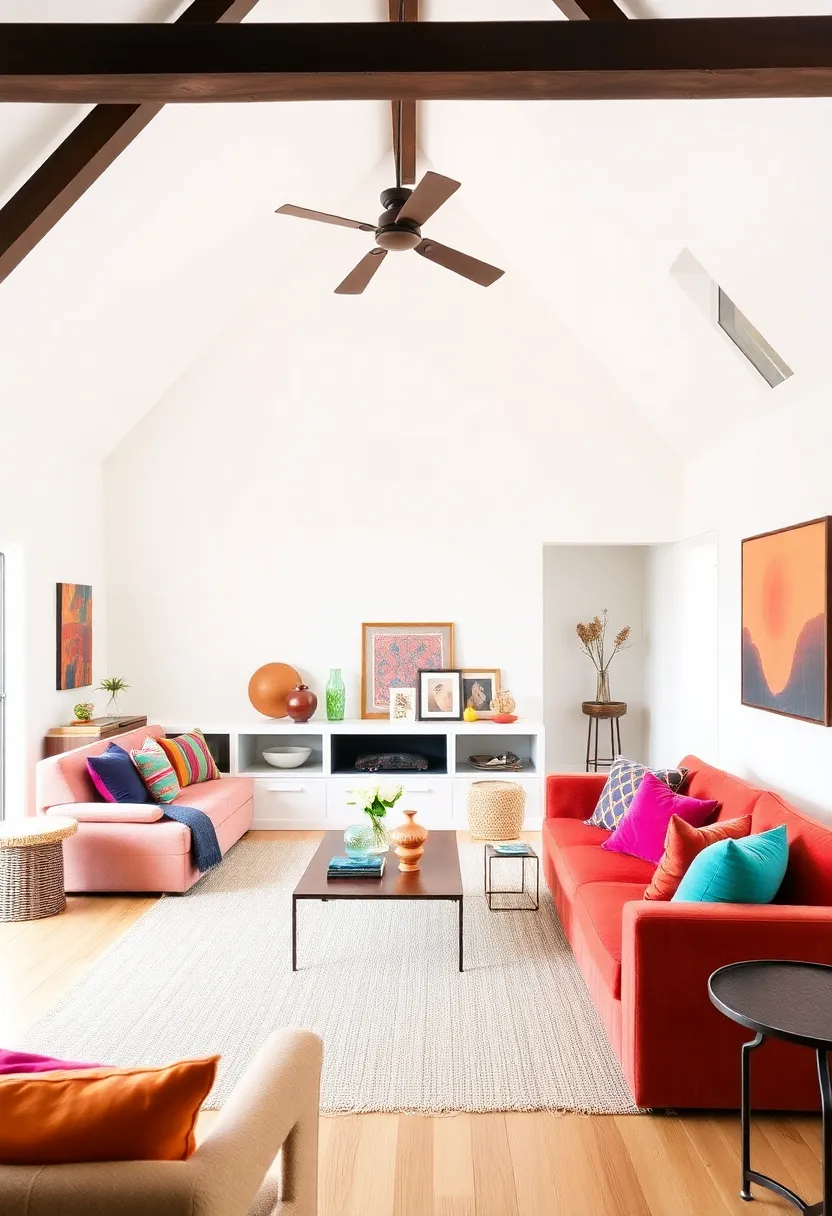 25+ Half Vaulted Ceiling Living Room Ideas for Spacious Style - 24. Colorful Accessories