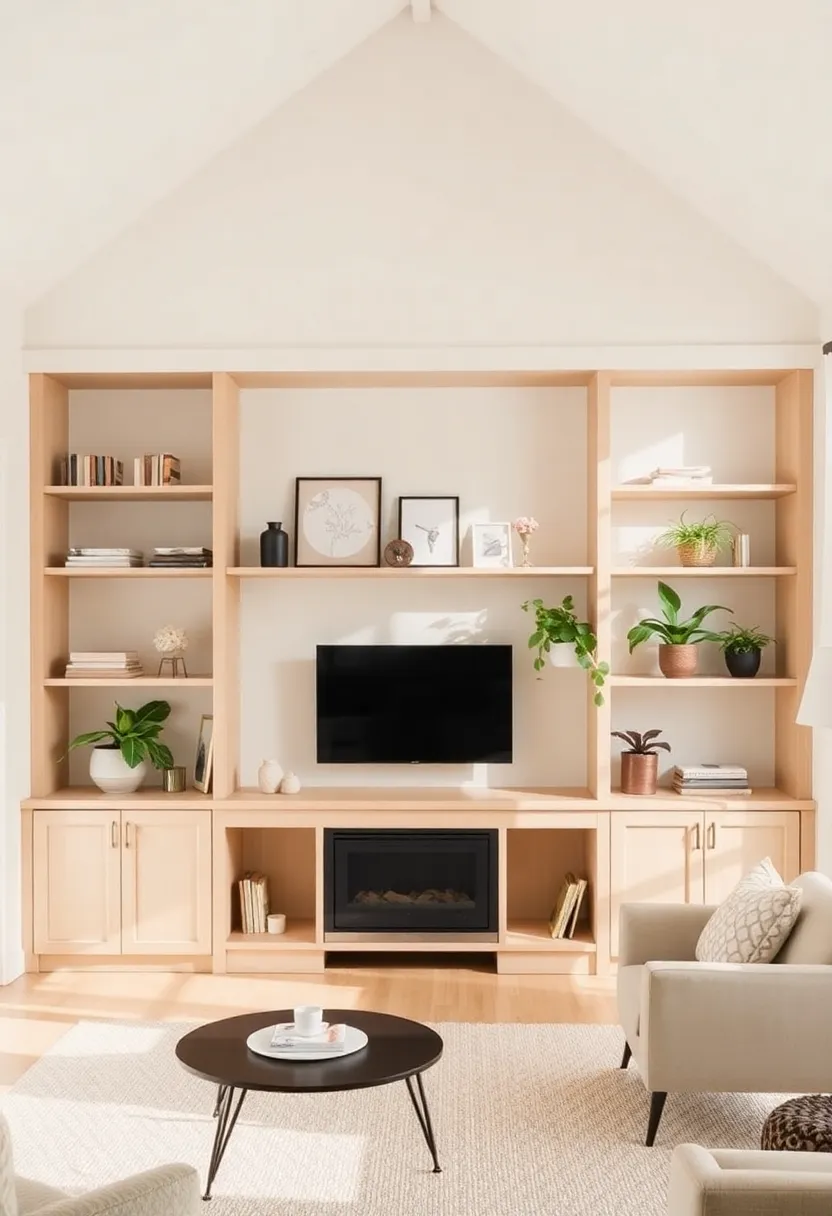 25+ Half Vaulted Ceiling Living Room Ideas for Spacious Style - 4. Open Shelving or Built-Ins