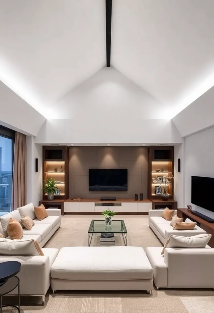 25+ Half Vaulted Ceiling Living Room Ideas for Spacious Style - 9. Integrated Technology