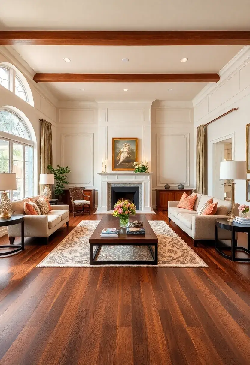 25+ Hardwood Floor Ideas for Living Room Warmth and Elegance - 1. Rich Walnut for a Luxurious Feel