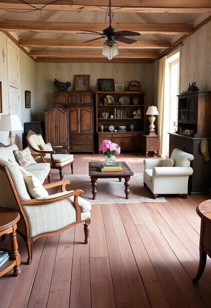 25+ Hardwood Floor Ideas for Living Room Warmth and Elegance - 14. Distressed Wood for a Vintage Vibe