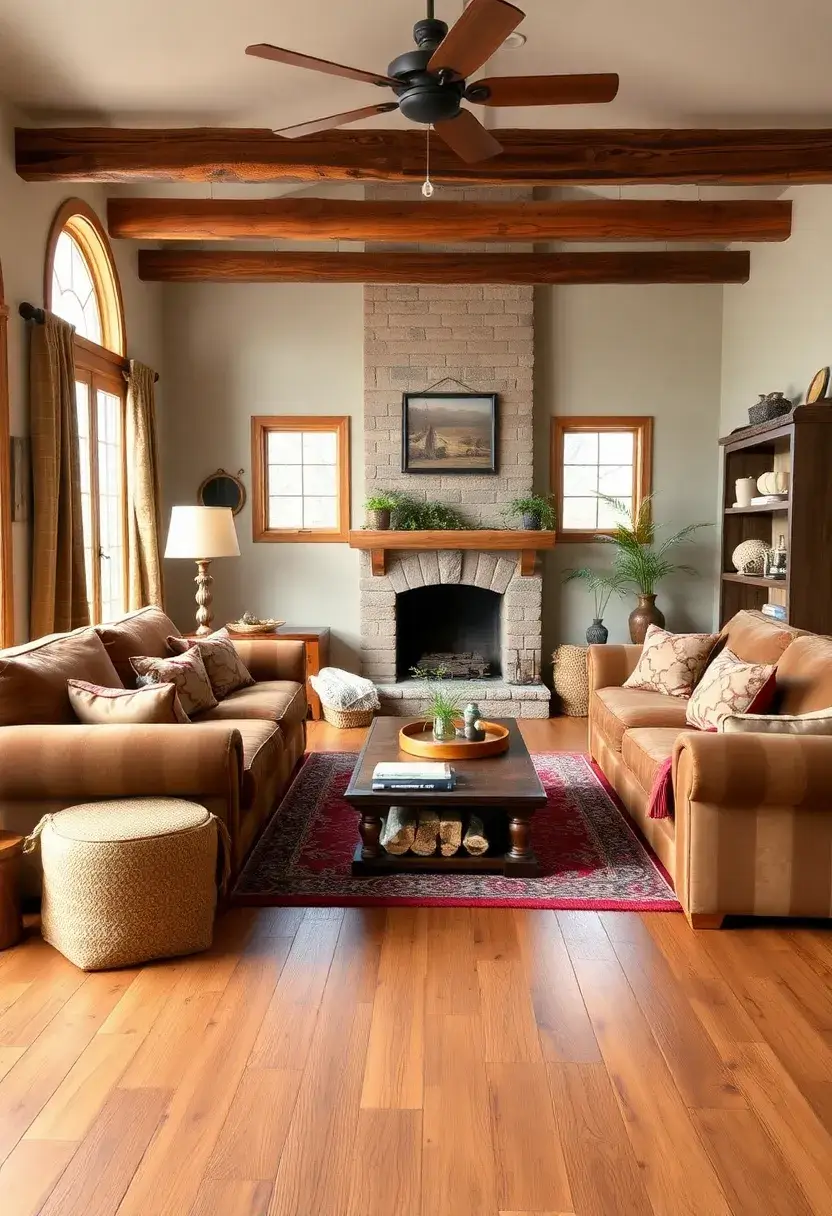 25+ Hardwood Floor Ideas for Living Room Warmth and Elegance - 9. Rustic Hickory for a Homely Feel