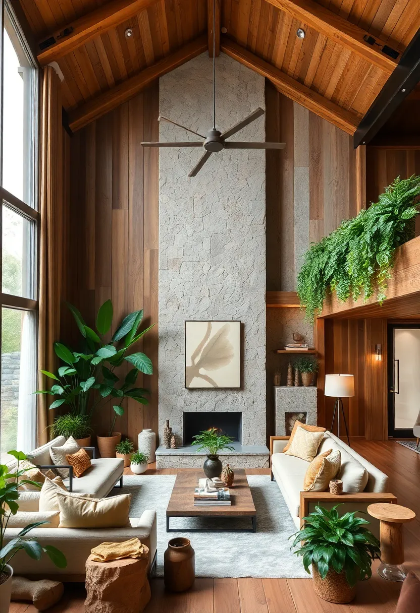 25+ High Ceiling Living Room Ideas to Make a Grand Statement 64 25+ High Ceiling Living Room Ideas to Make a Grand Statement - 10. Natural Elements