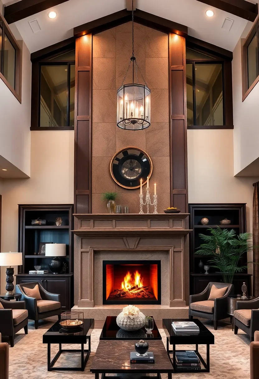 25+ High Ceiling Living Room Ideas to Make a Grand Statement 83 25+ High Ceiling Living Room Ideas to Make a Grand Statement - 13. Eye-Catching Fireplaces