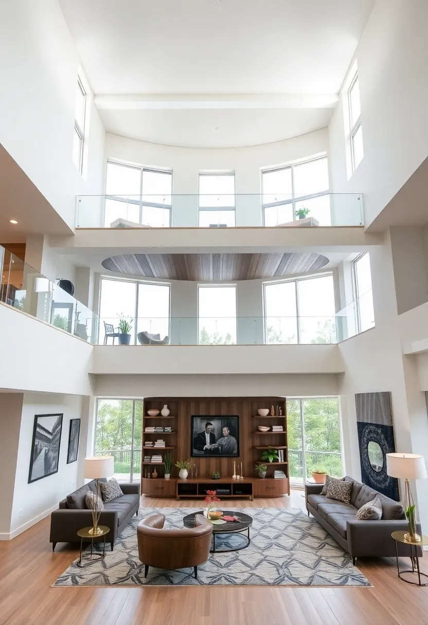 25+ High Ceiling Living Room Ideas to Make a Grand Statement 109 25+ High Ceiling Living Room Ideas to Make a Grand Statement - 17. Multi-Level Platforms