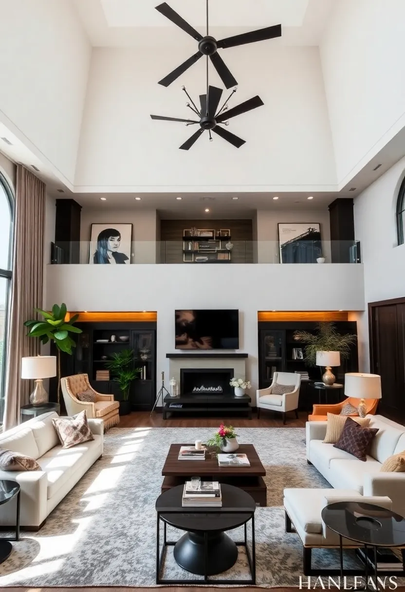 25+ High Ceiling Living Room Ideas to Make a Grand Statement 114 25+ High Ceiling Living Room Ideas to Make a Grand Statement - 18. Dramatic Staging