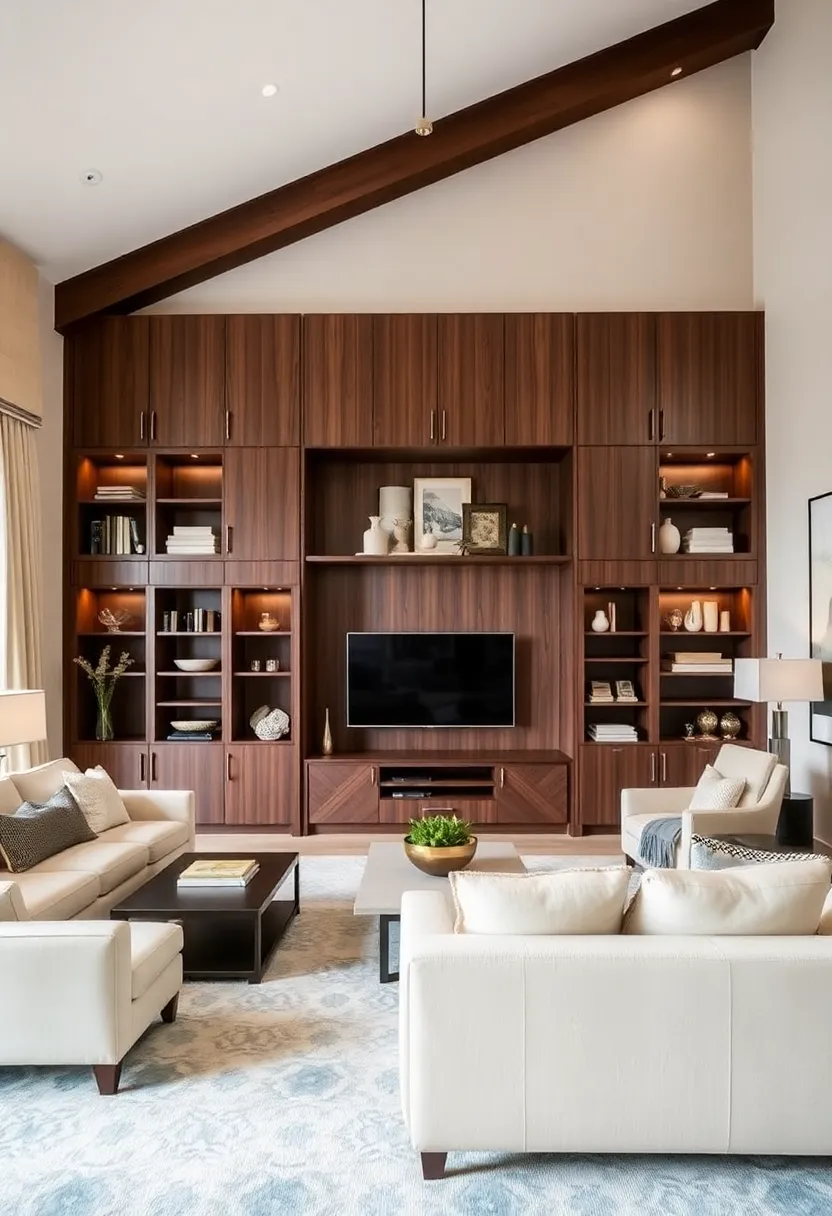 25+ High Ceiling Living Room Ideas to Make a Grand Statement 138 25+ High Ceiling Living Room Ideas to Make a Grand Statement - 22. Smart Storage Solutions