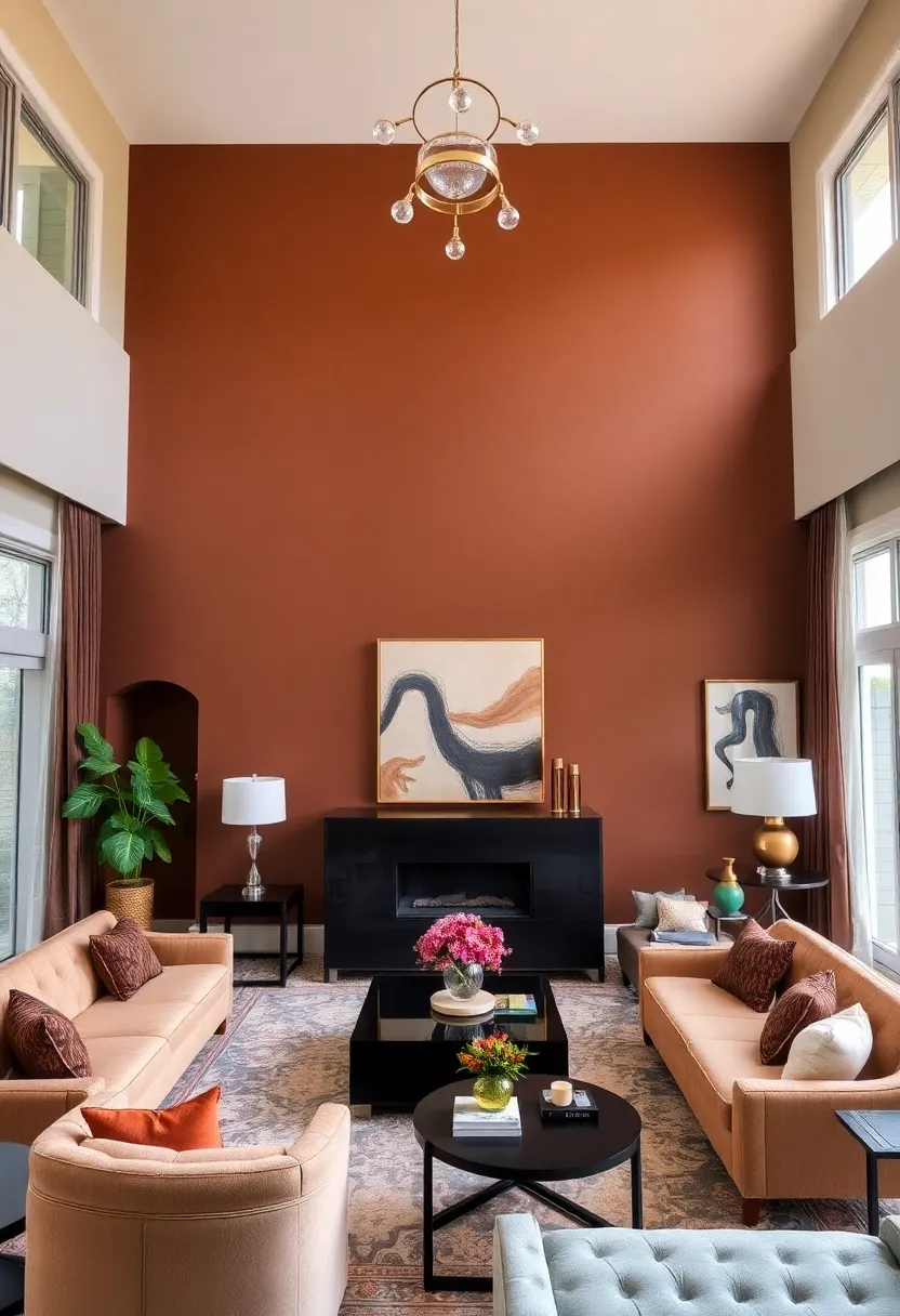 25+ High Ceiling Living Room Ideas to Make a Grand Statement 15 25+ High Ceiling Living Room Ideas to Make a Grand Statement - 3. Bold Accent Walls