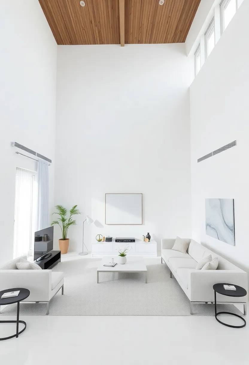 25+ High Ceiling Living Room Ideas to Make a Grand Statement 50 25+ High Ceiling Living Room Ideas to Make a Grand Statement - 8. Minimalist Furniture