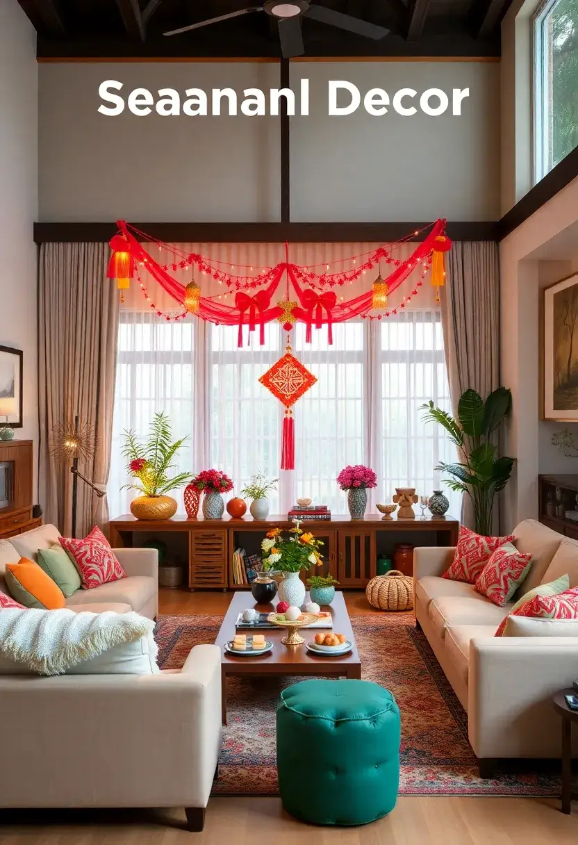 25+ Indian Living Room Ideas Full of Color and Culture - 17. Seasonal Decor Changes