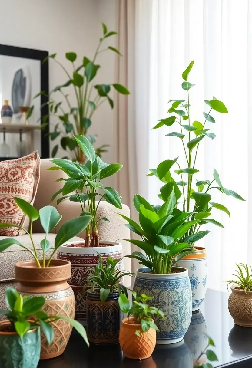 25+ Indian Living Room Ideas Full of Color and Culture - 9. Indoor Plants for a Lively Touch