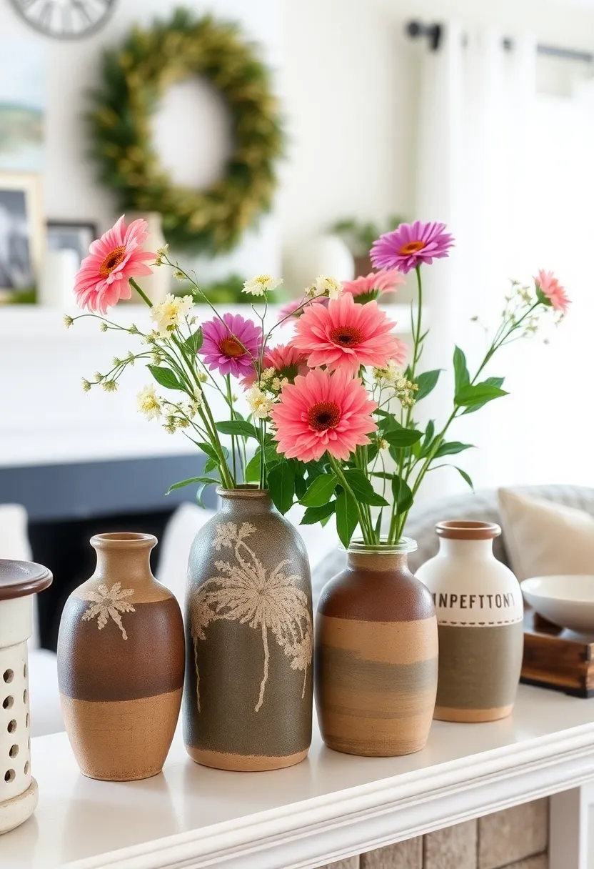 25+ Joanna Gaines Living Room Ideas for a Cozy Farmhouse Feel - 19. Rustic Ceramic Vases