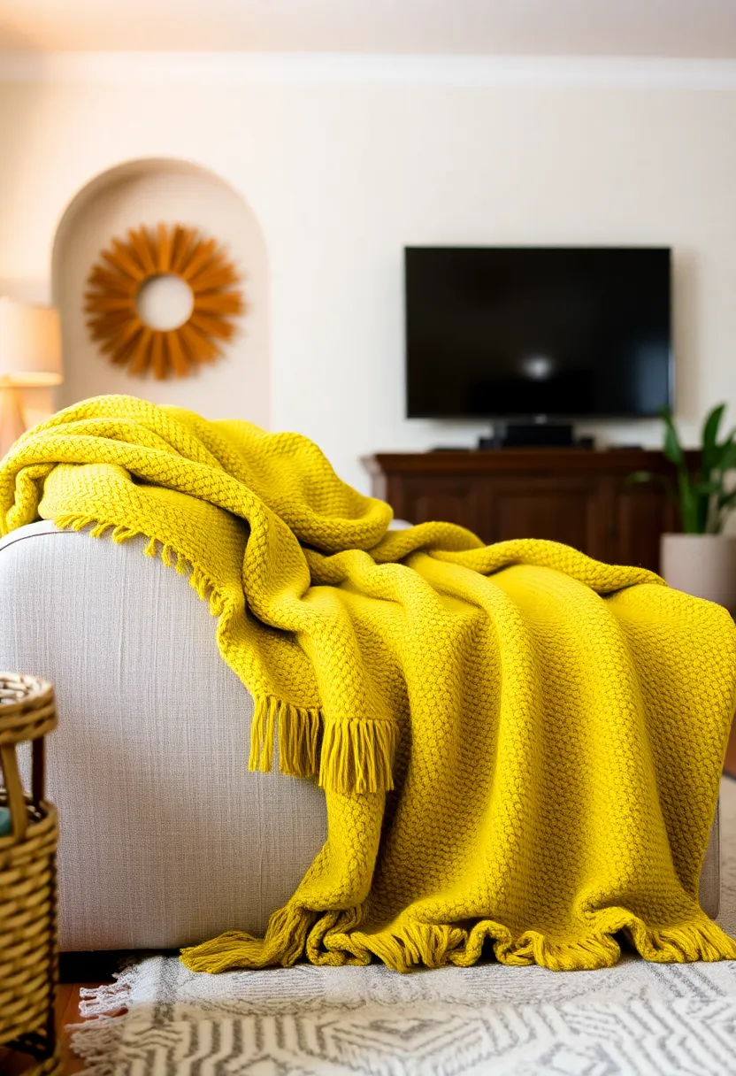 25+ Light Green Living Room Ideas for a Fresh and Airy Feel - 17. Bright Green Throw Blankets