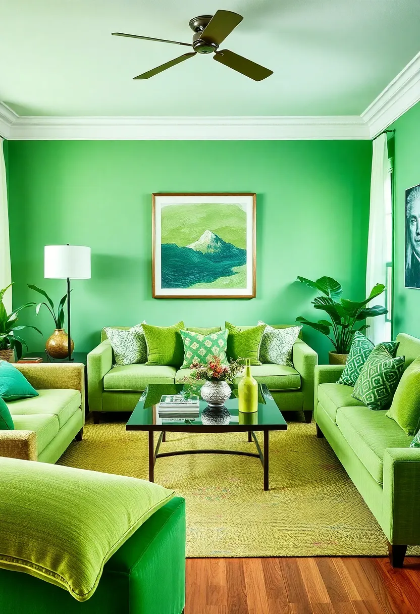 25+ Light Green Living Room Ideas for a Fresh and Airy Feel - 19. Multicolored Green Elements