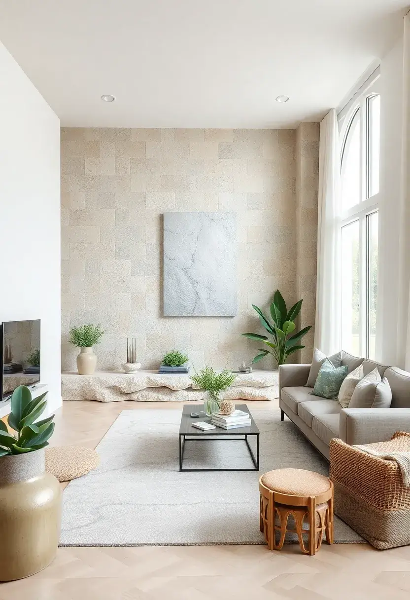 25+ Light Green Living Room Ideas for a Fresh and Airy Feel - 24. Combining Green with Natural Stone