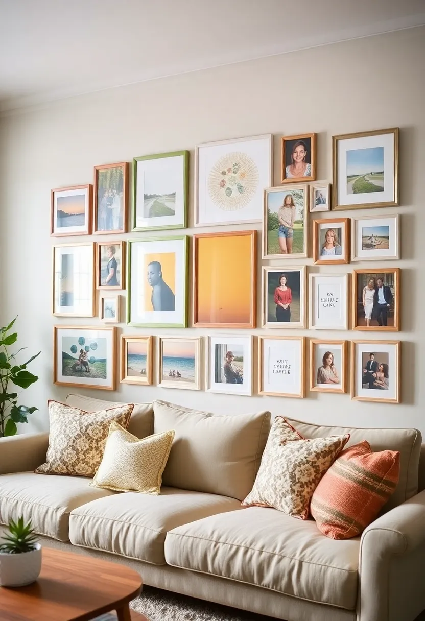 25+ Light Green Living Room Ideas for a Fresh and Airy Feel - 7. Light Green Gallery Wall