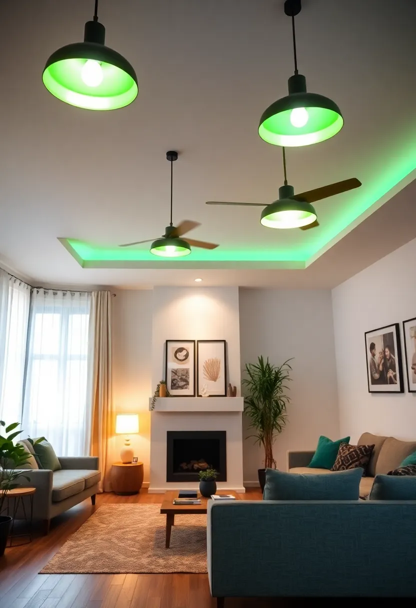 25+ Light Green Living Room Ideas for a Fresh and Airy Feel - 8. Sustainable Lighting Options