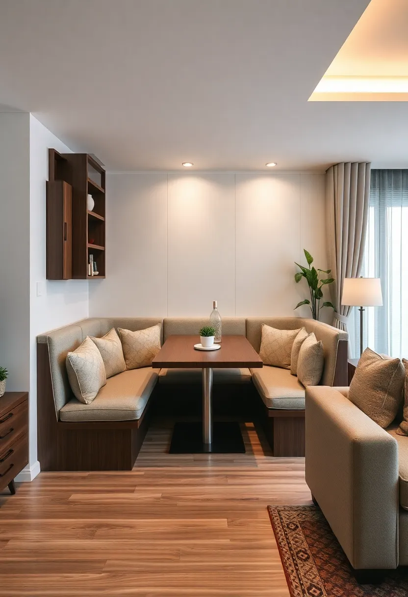 25+ Living Room Dining Room Combo Ideas for Open-Plan Spaces 78 25+ Living Room Dining Room Combo Ideas for Open-Plan Spaces - 12. Dining Booths: Space-Saving Comfort