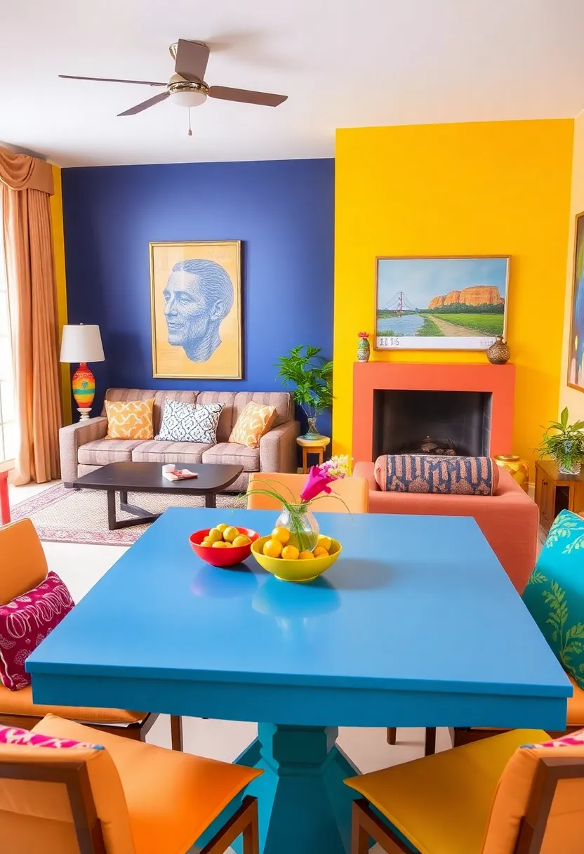 25+ Living Room Dining Room Combo Ideas for Open-Plan Spaces 15 25+ Living Room Dining Room Combo Ideas for Open-Plan Spaces - 3. Bold Colors: Make a Statement