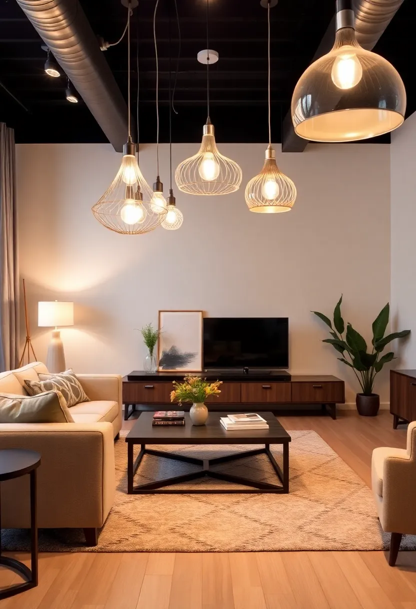 25+ Living Room Extension Ideas to Maximize Space and Light - 23. Use of Lighting Fixtures as Decor