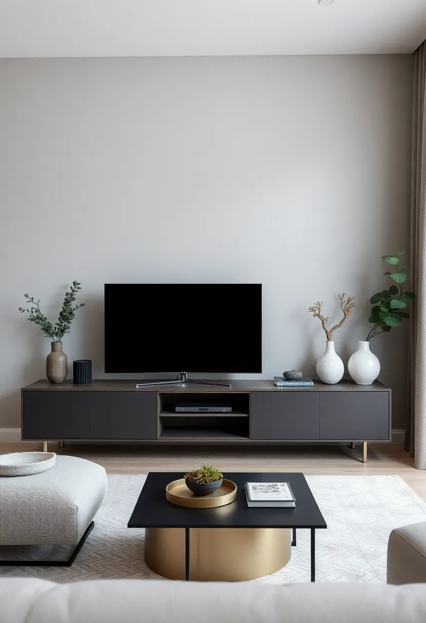 25+ Living Room TV Wall Ideas That Combine Function and Style - 10. Slimline Media Consoles