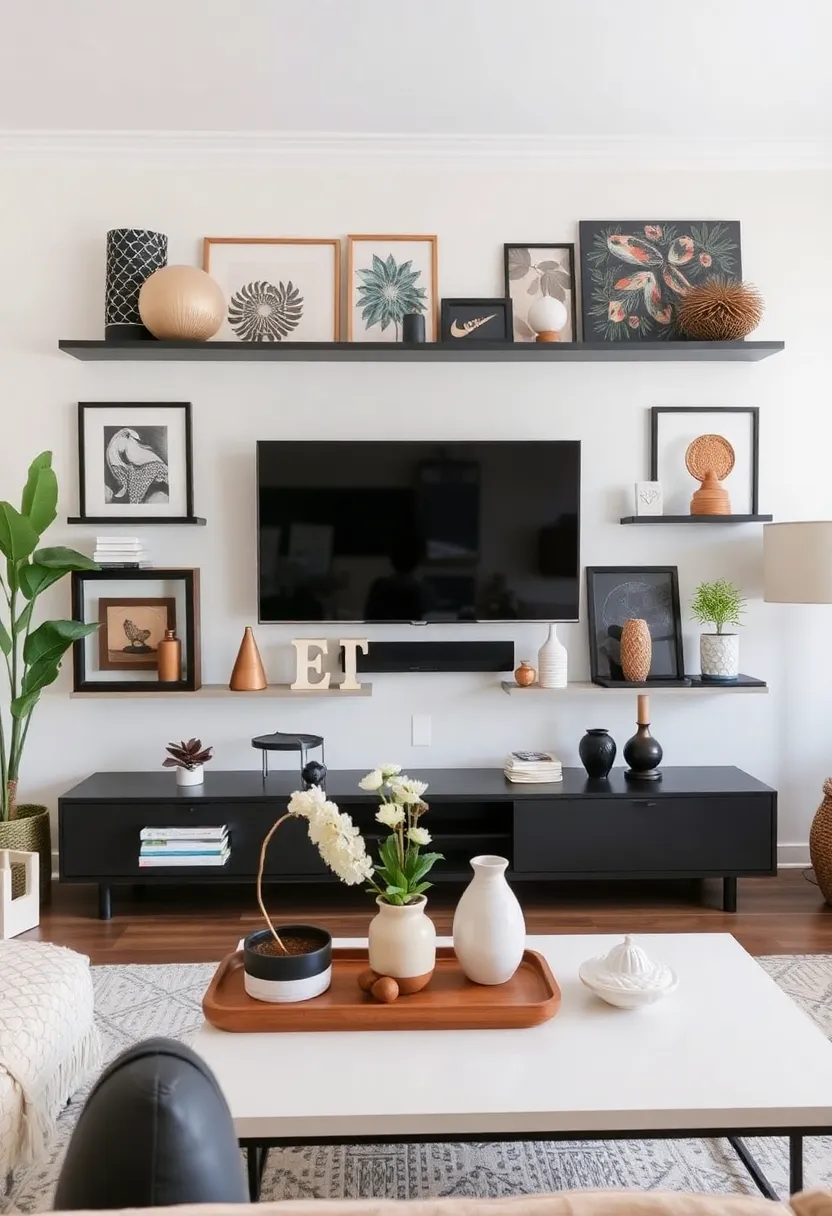 25+ Living Room TV Wall Ideas That Combine Function and Style - 11. Artistic Displays