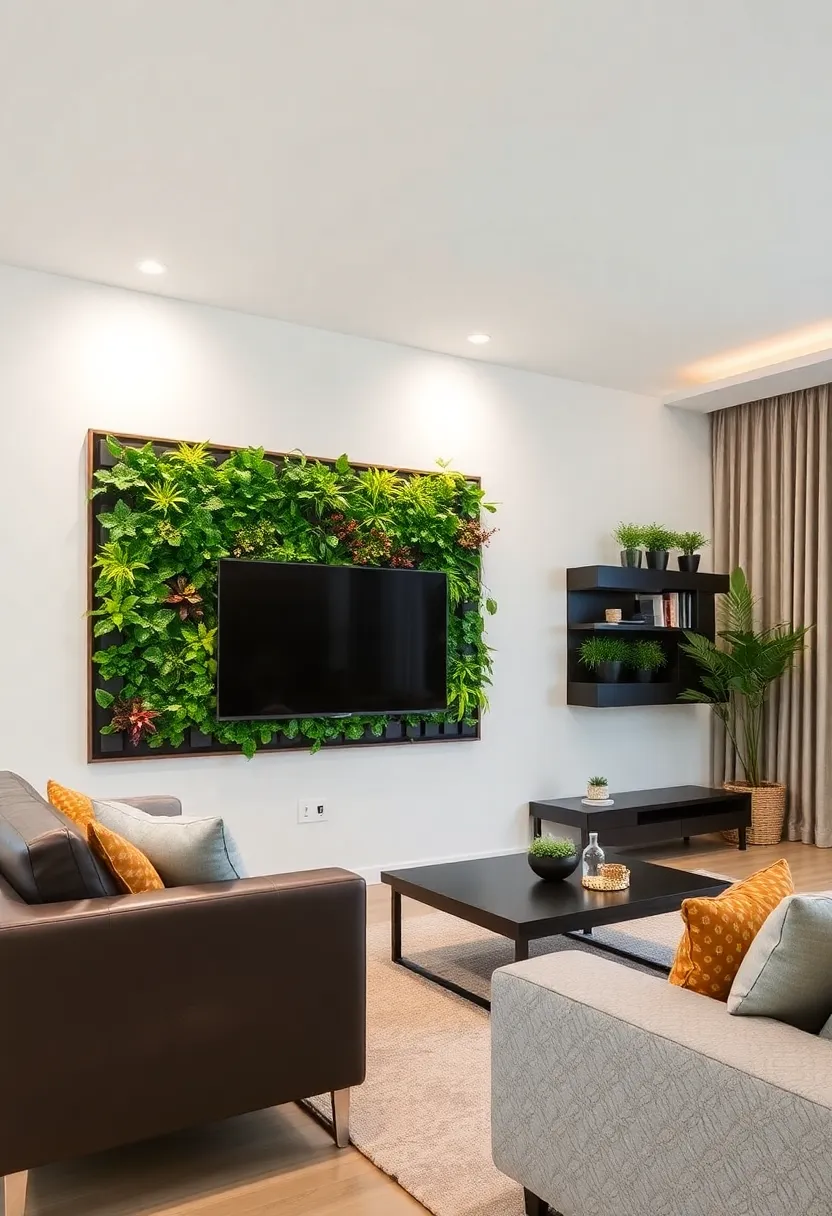25+ Living Room TV Wall Ideas That Combine Function and Style - 12. Vertical Gardens