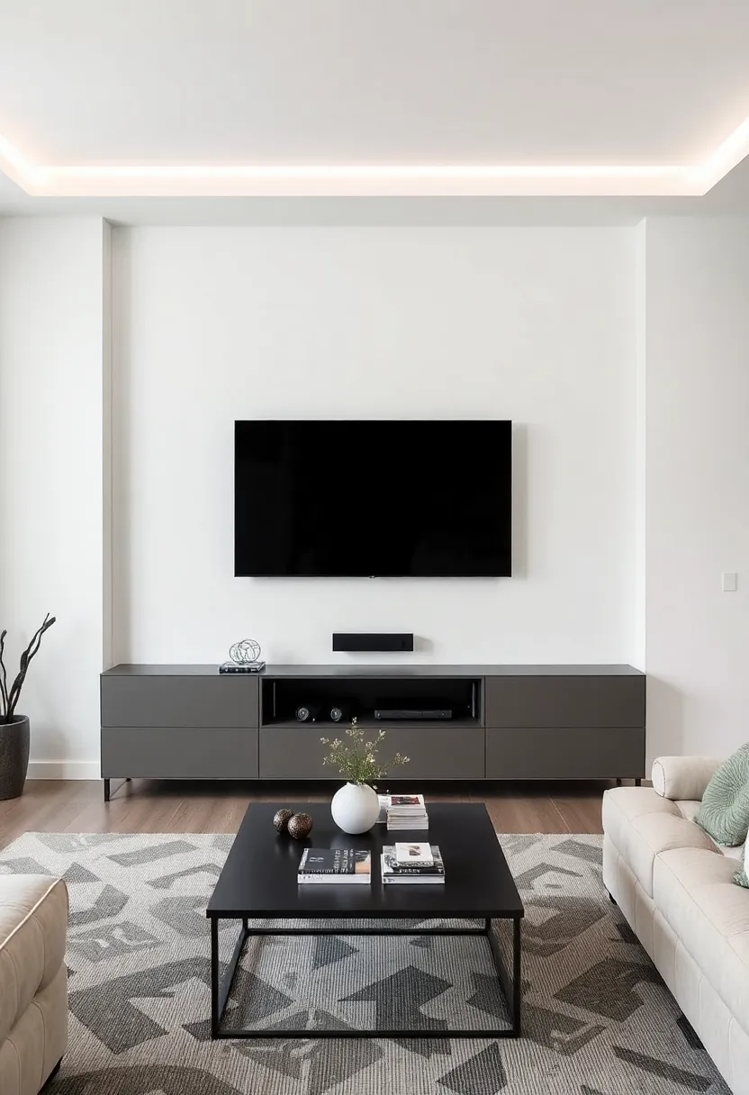 25+ Living Room TV Wall Ideas That Combine Function and Style - 13. Monochromatic Palette